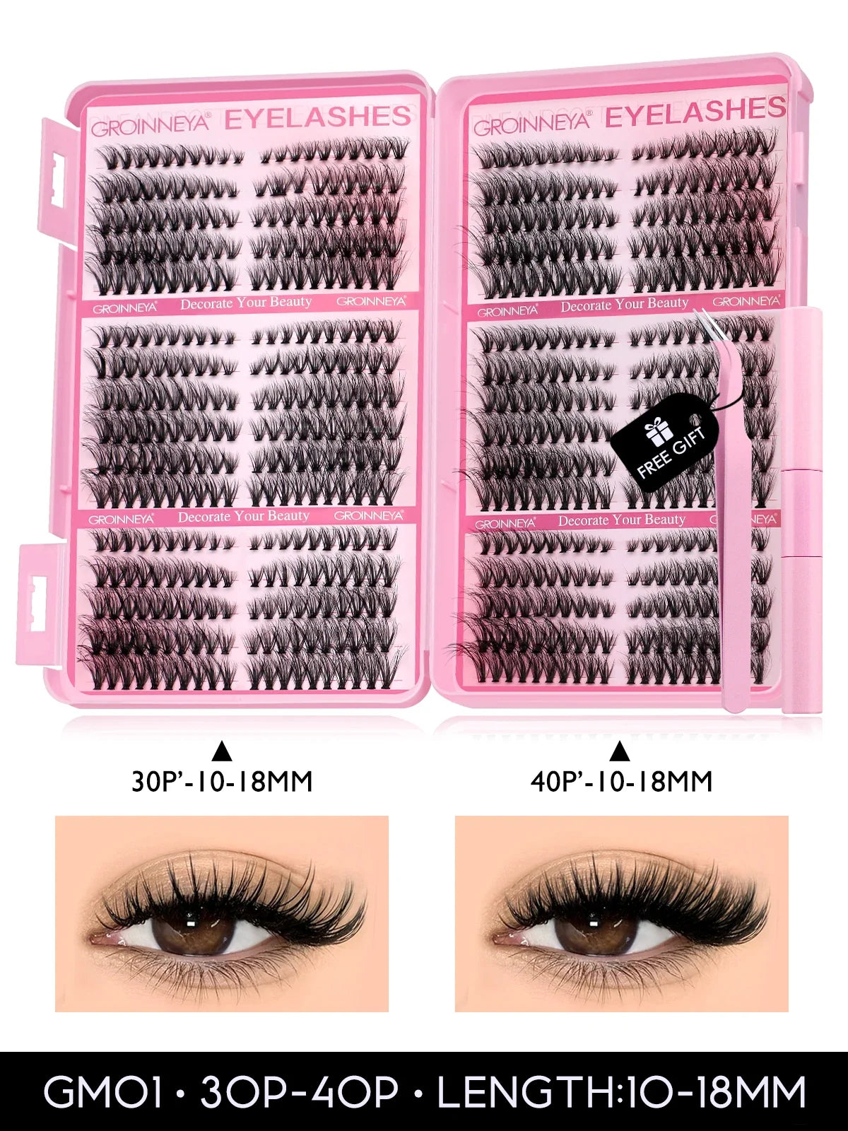 GROINNEYA Lash Clusters Kit Cat Lashes 640 Pcs with Lash Bond & Seal Cluster Eyelash Extensions Eyelash Clusters Kit DIY at Home