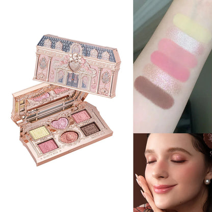 Blushimmer Flower Knows Chocolate Wonder-Shop 8-color eyeshadow palette with various shades of brown and neutral tones.