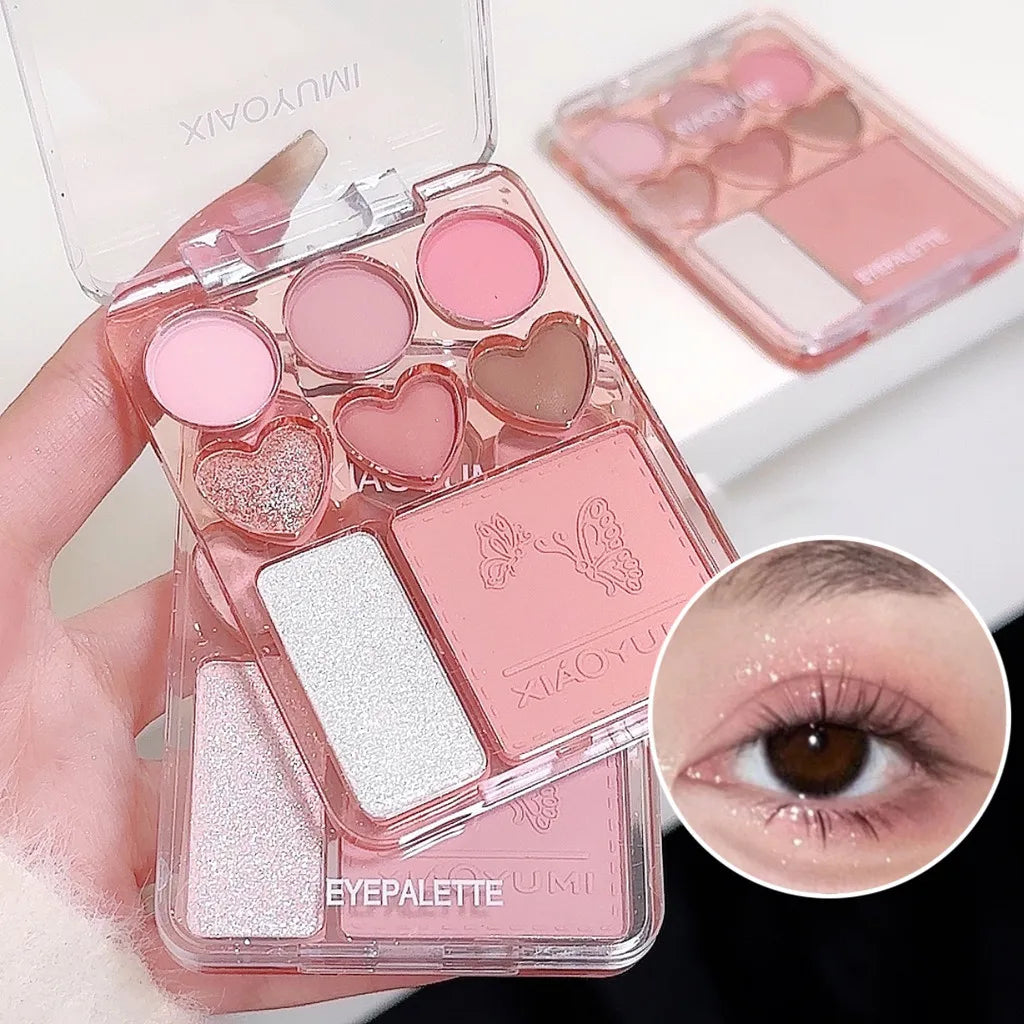 Blushimmer 8-color love eyeshadow palette with blush and highlighter, natural long-lasting light shine eye shadow with soft, blendable shades
