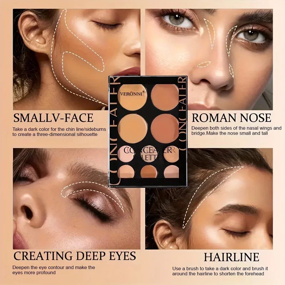Blushimmer 2-piece concealer palette with brush set, featuring silky high-coverage concealers for face contouring and blemish coverage.