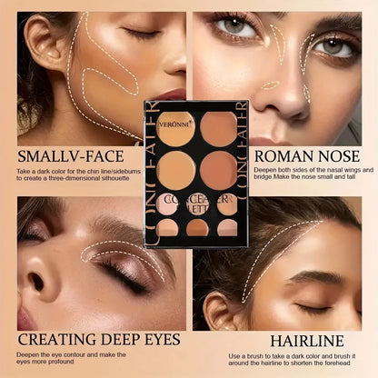Blushimmer 2-piece concealer palette with brush set, featuring silky high-coverage concealers for face contouring and blemish coverage.