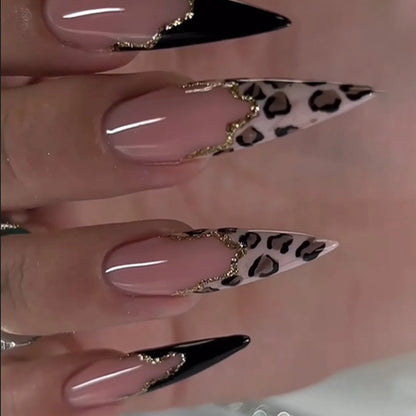 Blushimmer 3D bowknot pearl and leopard French nude almond fake nails, stylish wearable nail art with detachable press-on design.
