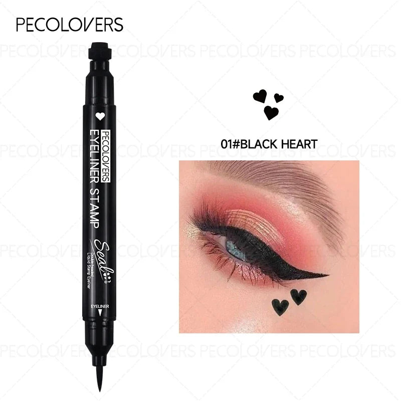 Blushimmer liquid eyeliner stamp with waterproof slim gel felt tip, featuring heart, star, triangle, and flower shapes for creative eye makeup.