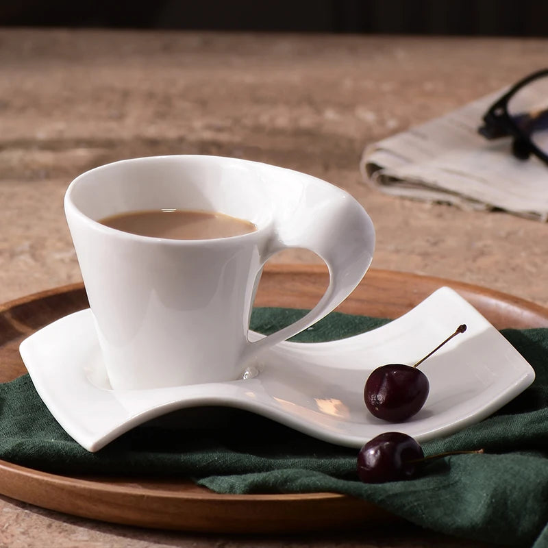 Creative Wavy Ceramic Espresso Cup Home Breakfast Dessert Milk Mug White Porcelain Coffee Cup Couple Mug Gift Home Decor Modern