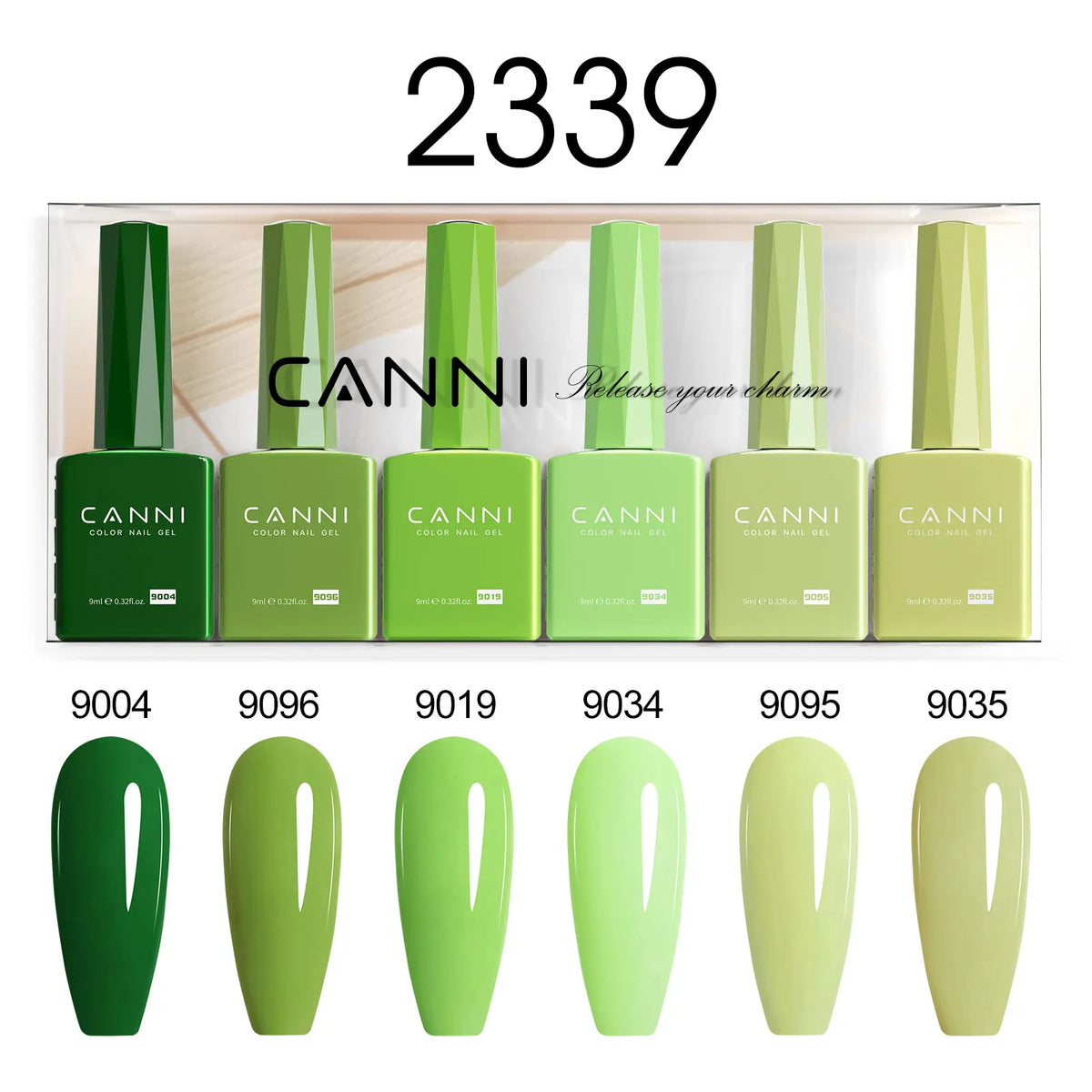 Blushimmer CANNI HEMA FREE nail gel polish set with six 9ml semi-permanent UV/LED gels in vibrant colors for professional gel nails.