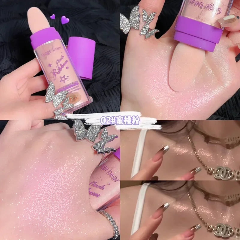 Blushimmer Shimmer Fairy Powder highlighter in white, loose face and body glitter with bronzer and illuminator for radiant makeup.