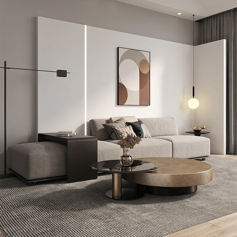 Designer Stainless Coffee Tables European Luxury Round Tea Table Living Room Furniture Italian Tempered Glass Furniture Home