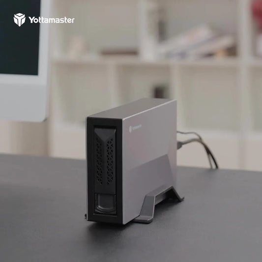Yottamaster NAS enclosure for 2.5” and 3.5” SATA SSDs and HDDs, external network storage case with backup and cloud features.