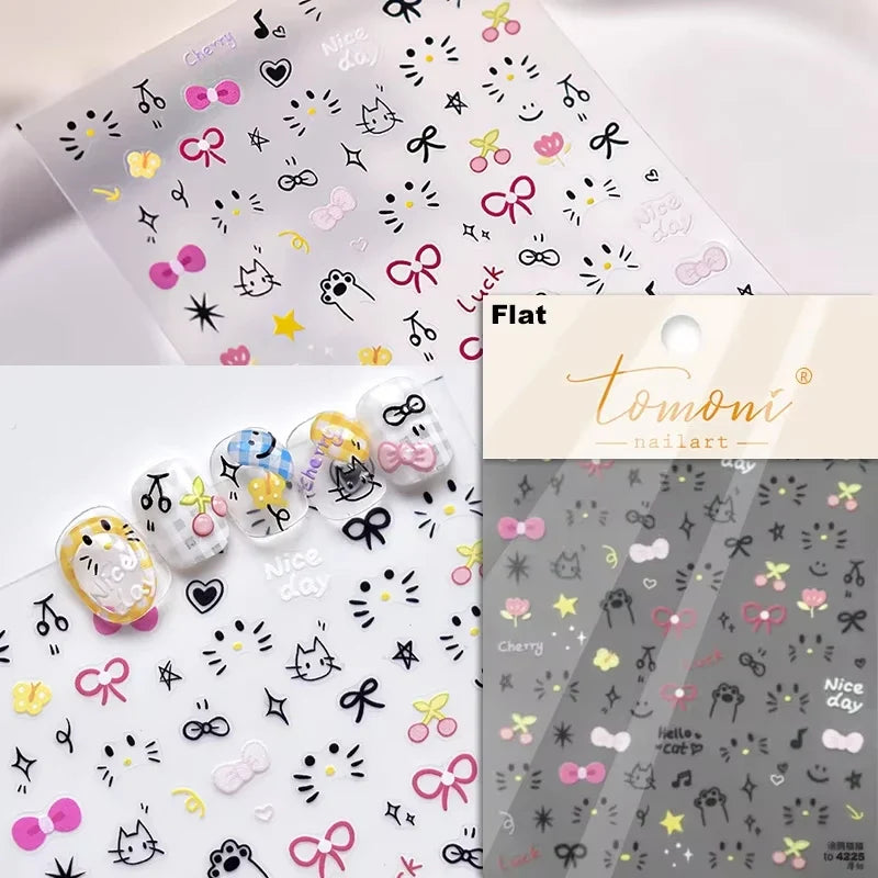 Brown 5D Japanese Kawaii bear nail art stickers by Blushimmer, self-adhesive cartoon animal decals for DIY nail decoration.