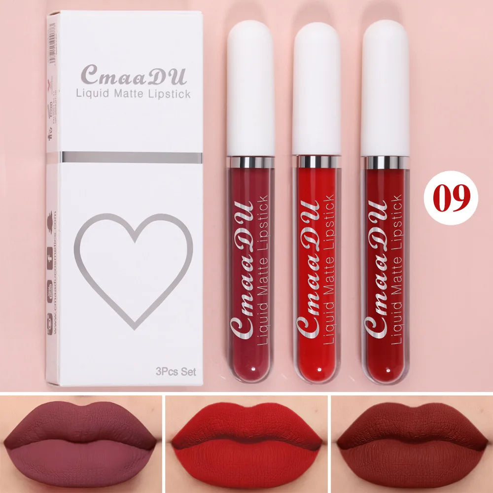 Blushimmer long-lasting velvet matte liquid lip gloss in vibrant red, waterproof and nonstick, featuring a sleek lipstick tube.
