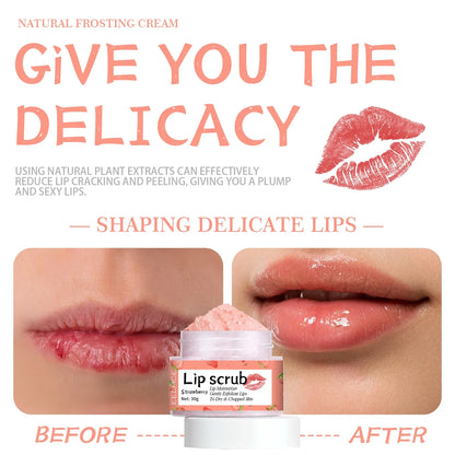 Blushimmer strawberry and orange lip scrub with honey, exfoliating and moisturizing deep cleaning for bright, smooth lips