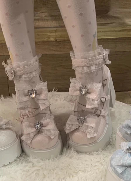 Japanese Style Mine Subculture Lolita High Heels Women's Sweet Girls Bowing Platform Heels Ladies Mary Jane Shoes Spring Summer