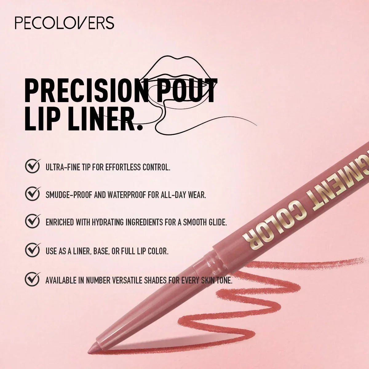 Blushimmer 1PC matte lip liner pen with waterproof, long-lasting formula, easy glide, and moisturizing for all skin types.
