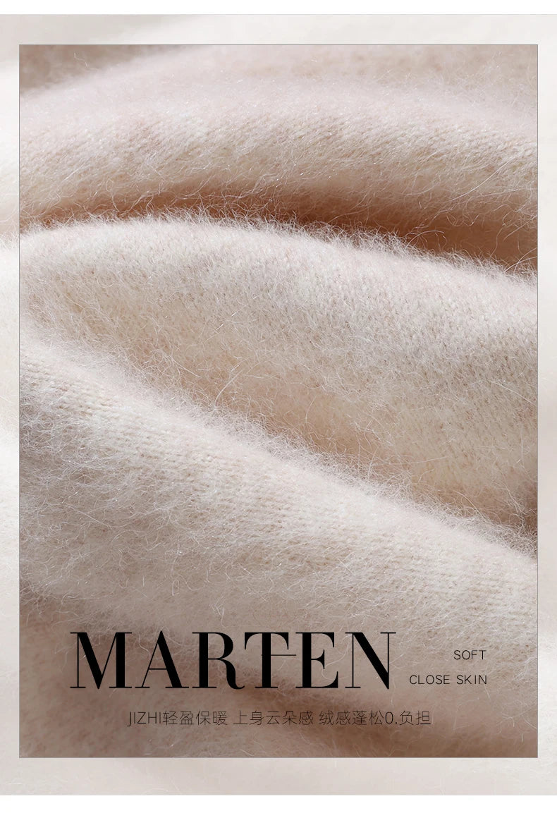 Autumn And Winter New High-End Female Mink Cashmere Sweater Solid Color Long-Sleeved Wool Knit Bottoming Sweater Loose Top