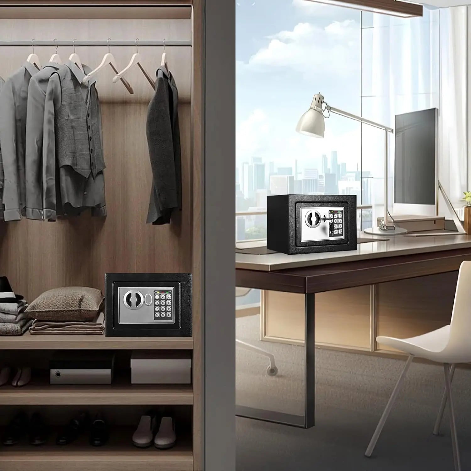 Electronic Safe Box with Keypad & Key, Mini Security Safe for Home Cash, Portable Small Lockbox for Kids & Office Use