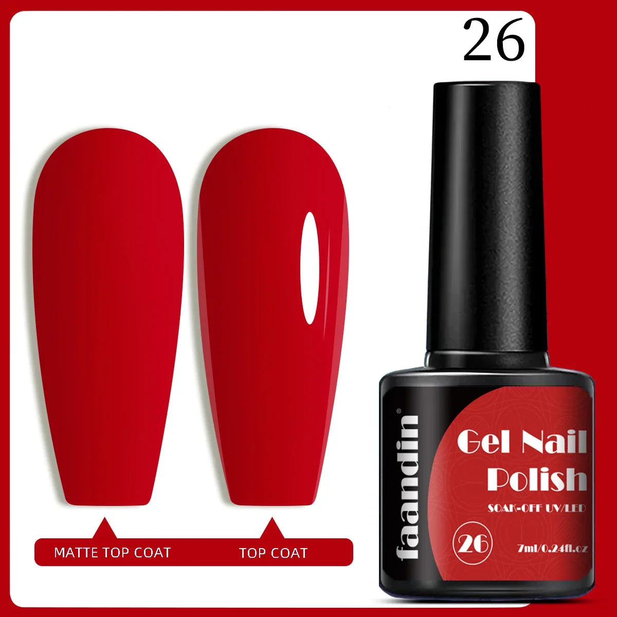 Blushimmer Faandin 7ml red gel nail polish bottle, solid color, quick-drying UV gel, high saturation, fade-resistant, alcohol-free.