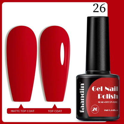 Blushimmer Faandin 7ml red gel nail polish bottle, solid color, quick-drying UV gel, high saturation, fade-resistant, alcohol-free.