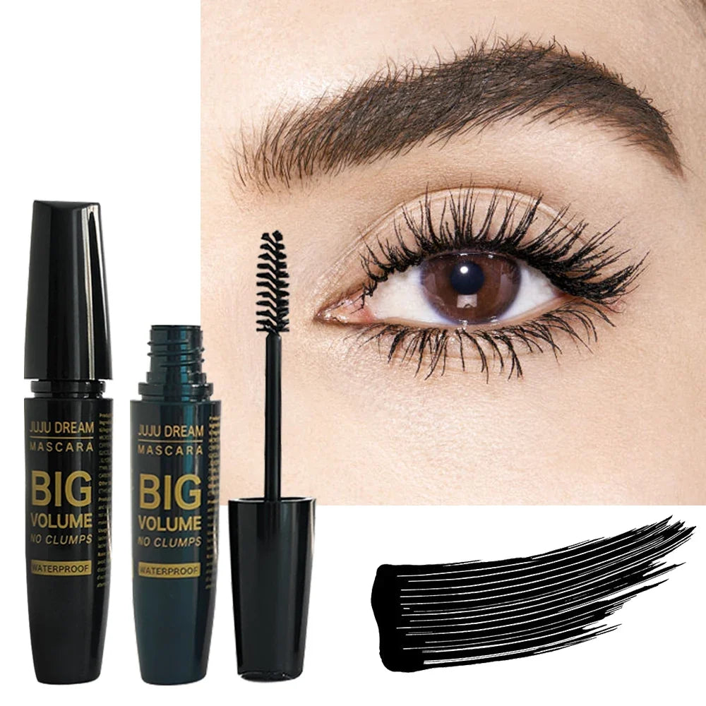 Juju Dream 4D Black Waterproof Fiber Mascara by Blushimmer, 5g full size, showing the mascara tube with black packaging and applicator.