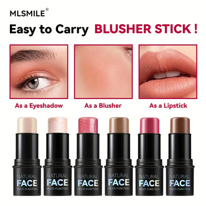 Blushimmer cream contour sticks with highlighter, bronzer, and blush for face contouring, non-greasy and water-resistant.