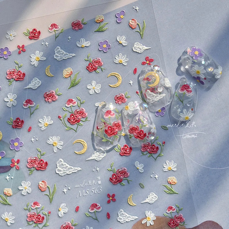 Dream Flower shell light nail art stickers by Blushimmer featuring Japanese floral self-adhesive decals for press-on nails.