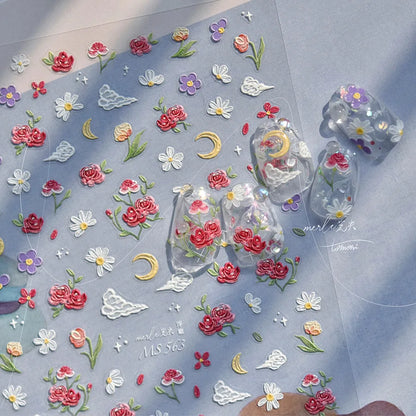 Dream Flower shell light nail art stickers by Blushimmer featuring Japanese floral self-adhesive decals for press-on nails.