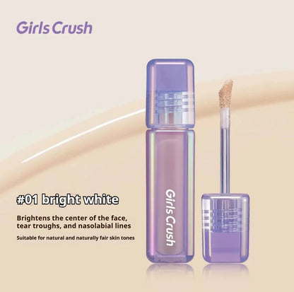 Blushimmer Girlscrush liquid concealer and velvet sunscreen for brightening and moisturizing skin, with makeup application in the image.