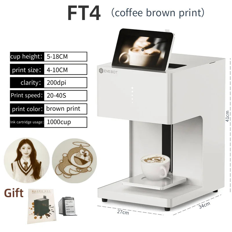 EVEBOT 3d Latte Art Coffee Printer Machine Automatic Beverages Food Selfie With WIFI Connection Printing Edible Ink Cartridges