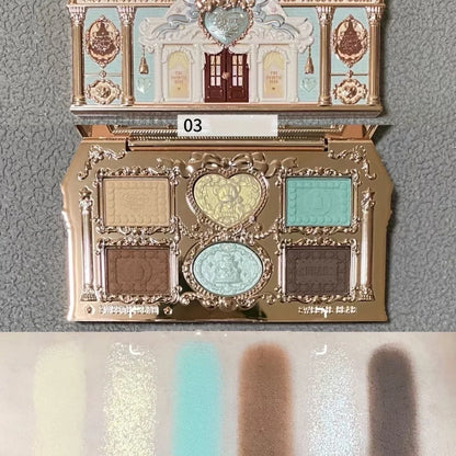 Blushimmer Flower Knows Sweetie Bear Eyeshadow Palette with 6 matte and shimmer eyeshadows in floral-themed packaging.