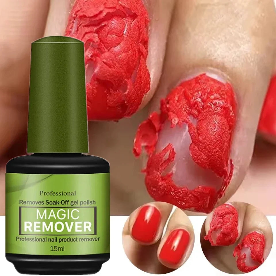 Blushimmer 15ml Magic Fast Nail Gel Polish Remover for UV soak-off, semi-permanent nail art removal, manicures, and nail care.