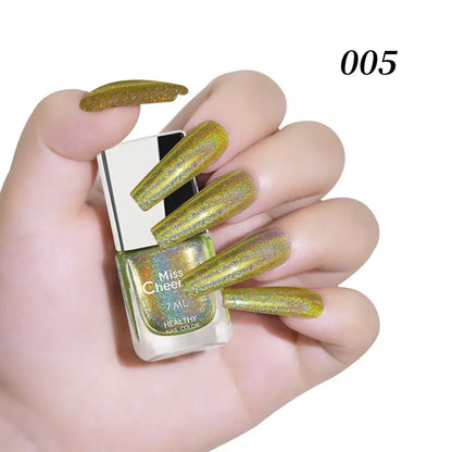 Rainbow Sparkle Holographic Nail Polish by Blushimmer, 7ml multichrome laser glitter lacquer with quick-dry formula for professional nail art.