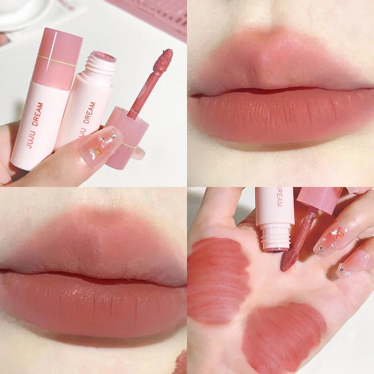 Blushimmer JUJU Dream Small milk tube lip gloss in airy white with matte finish, velvet texture, and lifting effect.