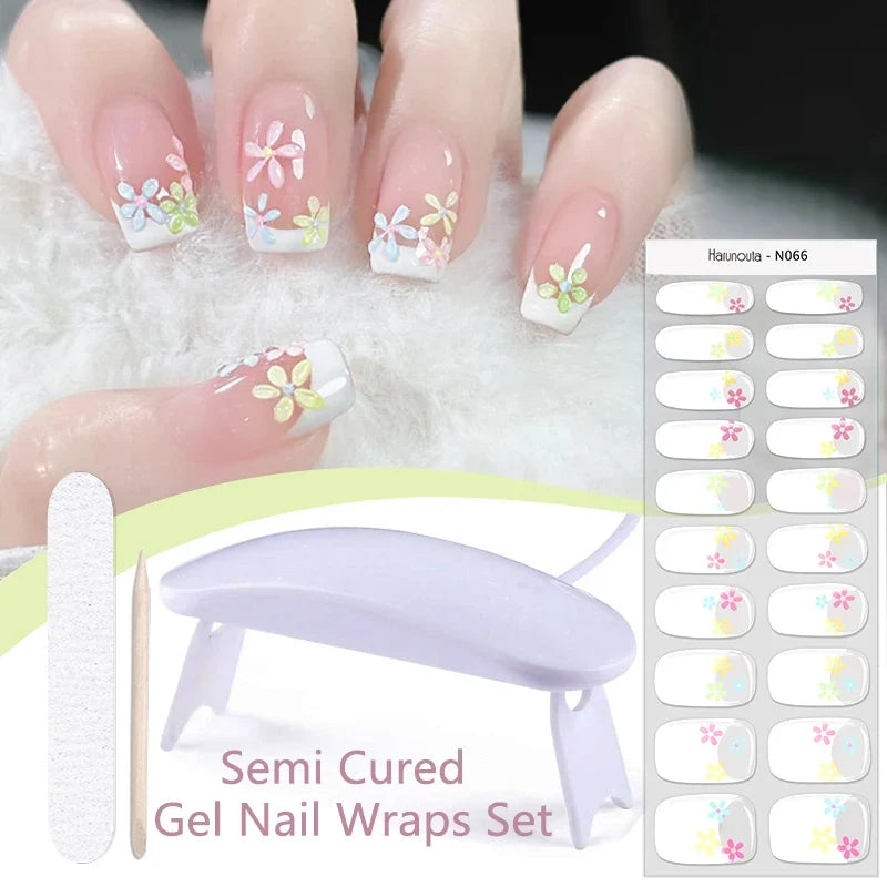 Blushimmer Harunouta 4-piece set of gradient nude pink jelly gel nail strips with waterproof, long-lasting wrap and nail lamp included.