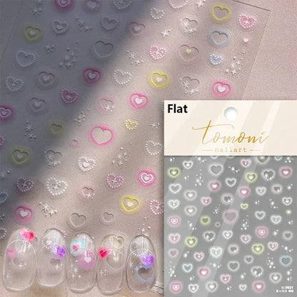 Colorful Cat's Eye 5D gradient European love heart gem nail art stickers by Blushimmer, featuring wing and geometric designs for manicures.