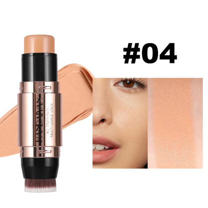 Blushimmer double-head face contour stick with cream bronzer and concealer, featuring a brush for facial brightening and shading.