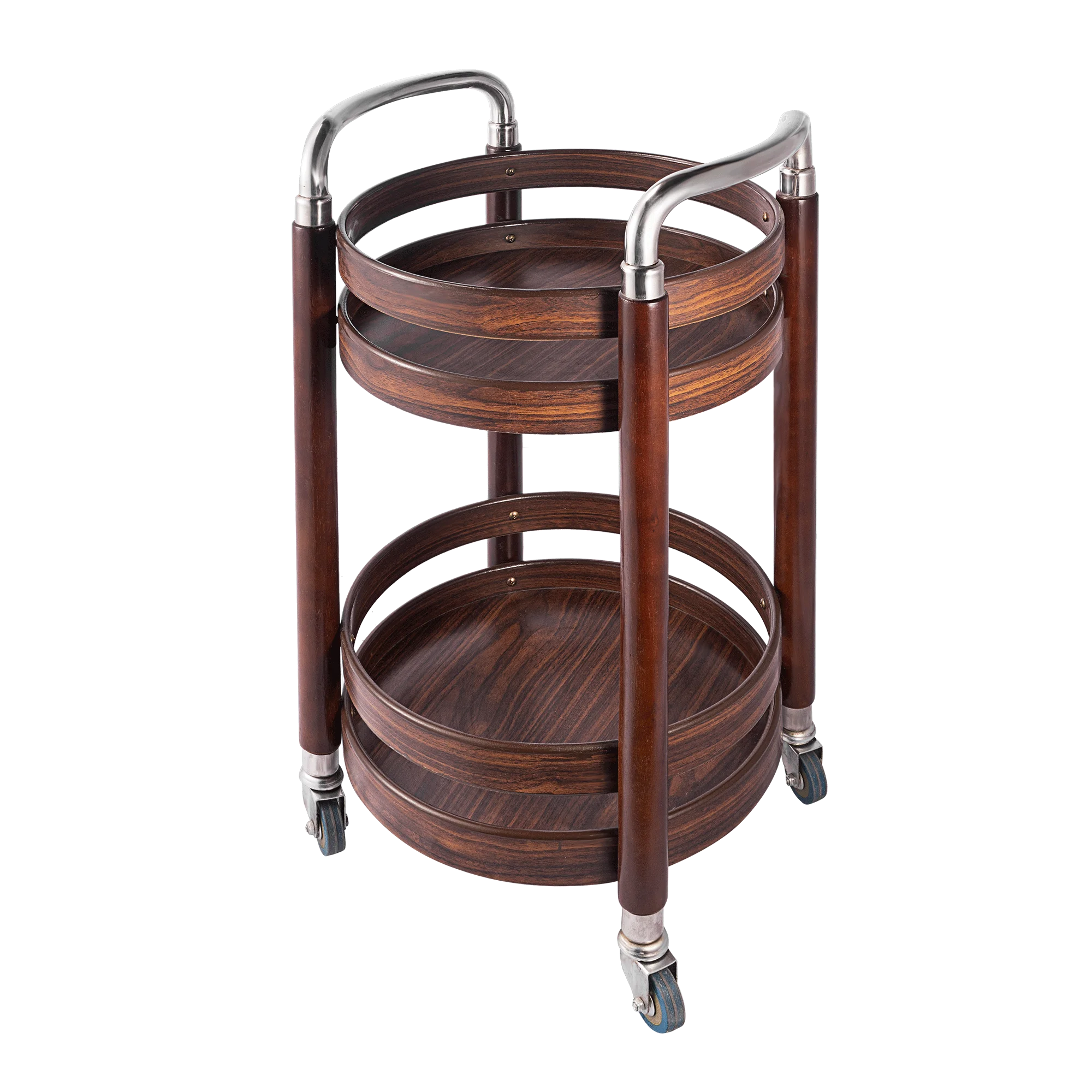 Portable Snack Dessert Display Stand for Party Office，Multi-Function 3-Tier Rolling Bar Cart, Solid Wood Kitchen Serving Trolley