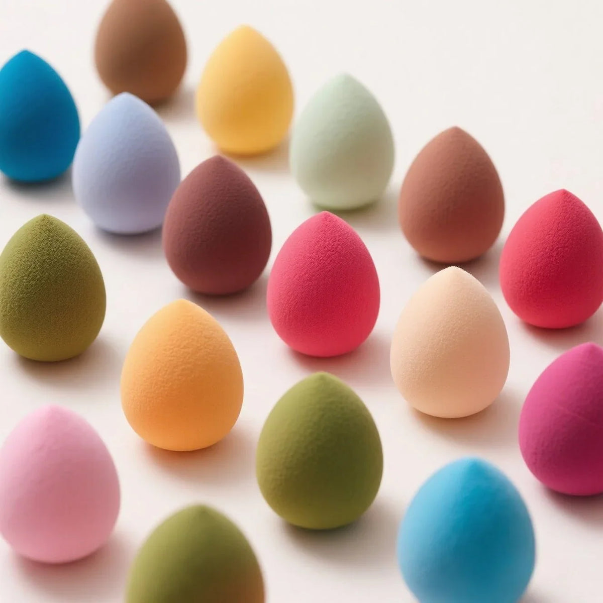 Set of 25 Blushimmer professional makeup blending sponges for flawless liquid and powder foundation application.