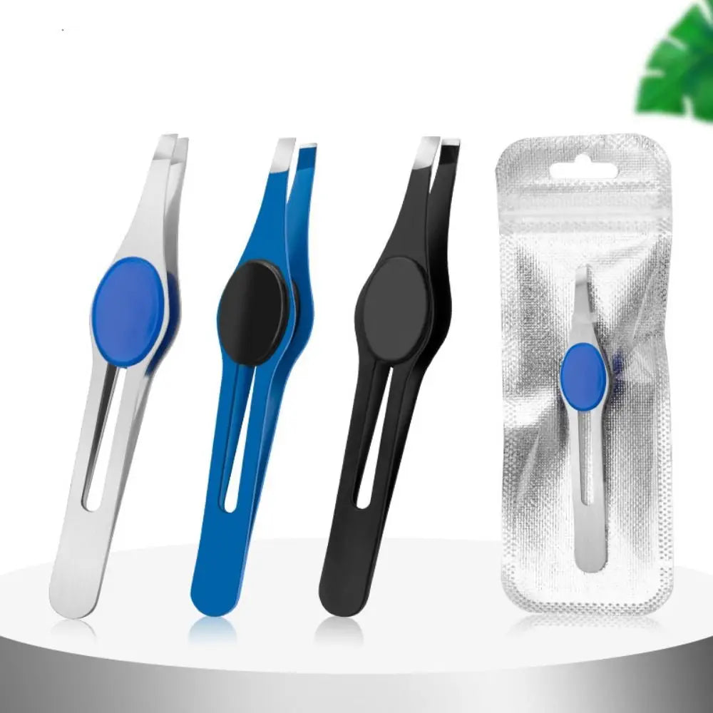 Blushimmer stainless steel eyebrow tweezer with slanted tip for precise hair removal and fine hair plucking in beauty and makeup routines.