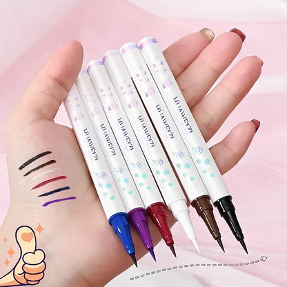 Matte white waterproof liquid eyeliner pen by Blushimmer with ultra-thin precision tip, shown on a white background.