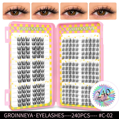 Blushimmer GROINNEYA eyelash clusters, 320 pcs natural lash extension tray with mixed volume cluster lashes for eyelash extensions.