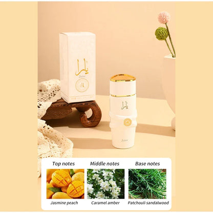 Luxury Arab perfume spray by Blushimmer featuring floral, fruity, spicy, and musk notes in a unisex Eau de Parfum bottle.