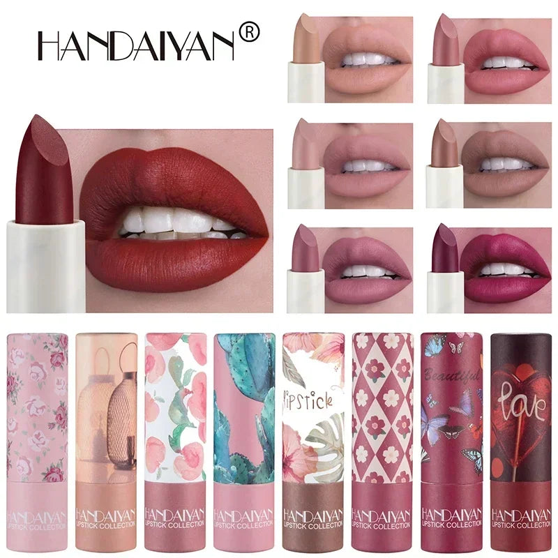 Blushimmer Velvet Matte Lipstick with moisturizing nude tint, 8-color waterproof lip makeup cream in sleek packaging