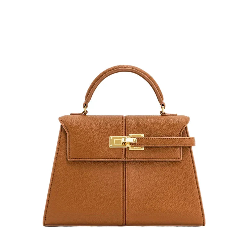 OBA women's brown crossbody handbag with sleek satchel design, featuring a smooth finish and adjustable strap.