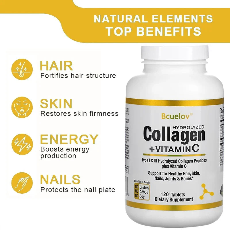 bcuelov Hydrolyzed Collagen Peptides - Nutritional Supplement for Healthy Hair, Skin and Nails