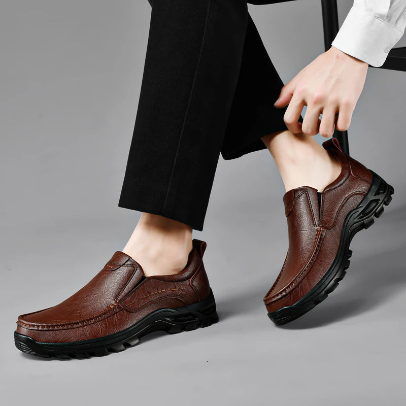 Mens Slip On Leather Casual Shoes Oxfords Flats Loafers Driving Moccasins Black Brown Spring Autumn