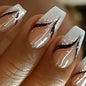 Set of 24 pink and white gradient square head fake gel nails with French press design by Blushimmer, short full cover false nail tips.