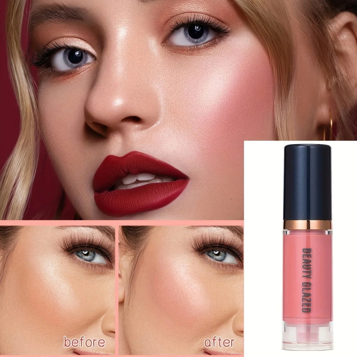 4Pcs Set Primer + Concealer + Liquid Foundation + Liquid Blush Matte Velvet Waterproof Foundation Blush Makeup For Travel