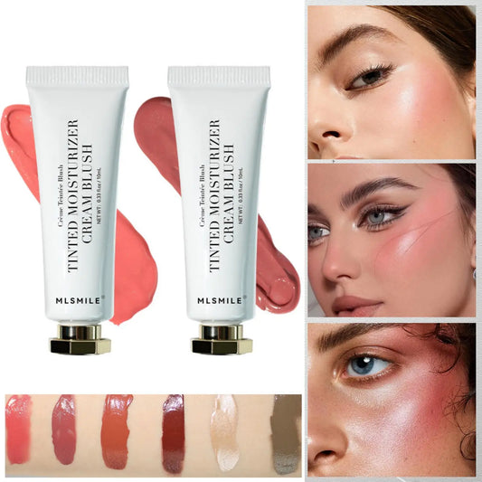 Blushimmer natural moisturizing liquid blush and highlighter compact, suitable for all skin types, with blendable, brightening shades.