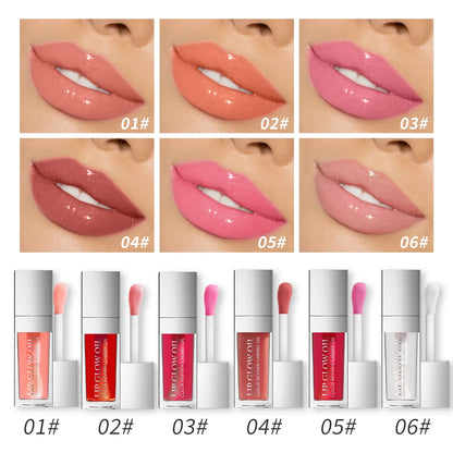 Blushimmer Crystal Jelly Moisturizing Lip Glow Oil in an 8ml bottle, featuring a clear, glossy finish and a sleek applicator.