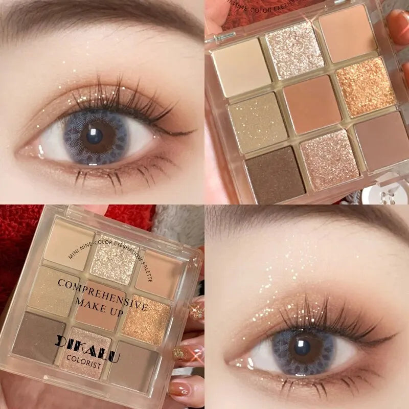 Blushimmer DIKALU spring and summer eyeshadow palette with nine rosy shades in a grid, featuring low saturation smoke powders.