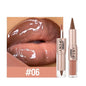 Blushimmer 2-in-1 lipstick and lip gloss with dual-end design, waterproof, long-lasting, moisturizing, glossy finish for plump lips.